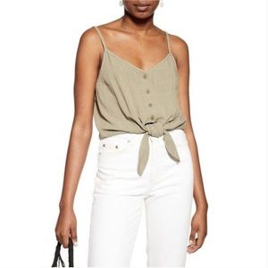 Topshop Light Olive Green Crop Tie Tank Top
